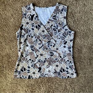 Croft & Barrow Sleeveless Floral Top - Brown and White